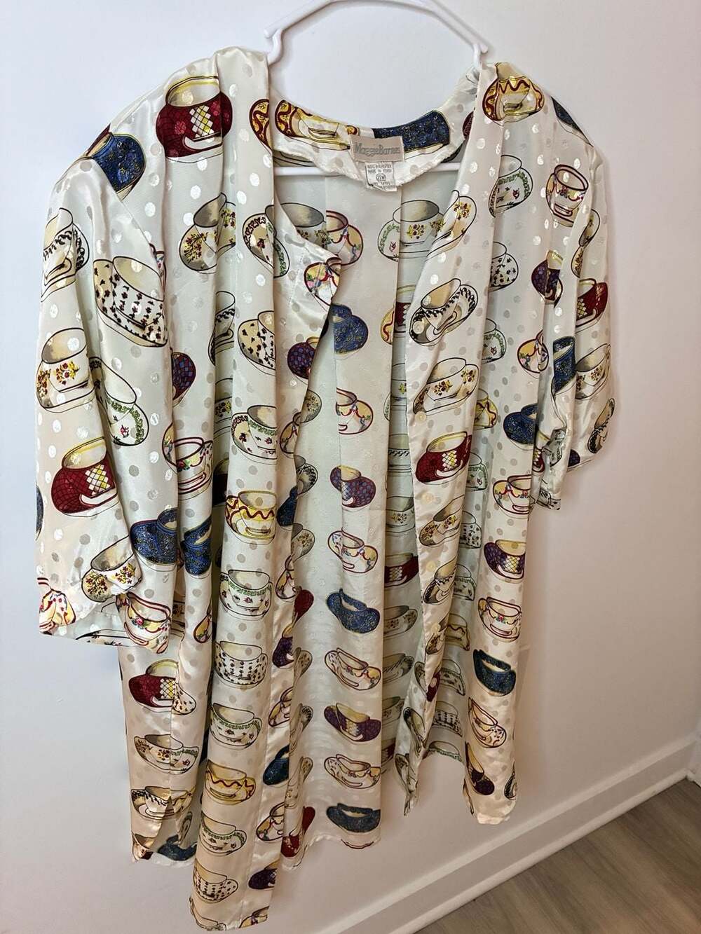 Maggie Barnes Teacup Print Blouse Size 22W White Button Down